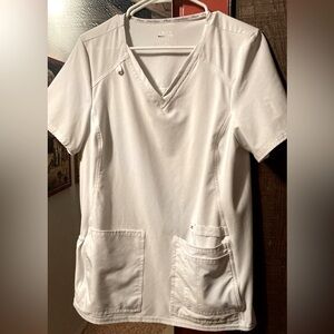 White scrub top, Cherokee iflex medium